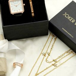 JOKER & WITCH Women White & Gold-Toned About Time Love Stack Watch Gift Set JWLS165-image-8