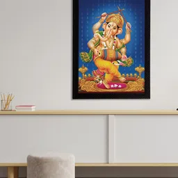 eCraftIndia Blue & Orange Lord Ganesha Satin Matt Texture Framed UV Wall Art Painting-image-56