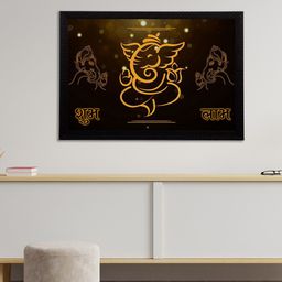 eCraftIndia Brown & Orange Lord Ganesha Satin Matt Texture Framed UV Wall Art Painting-image-78