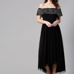 STREET 9 Women Black Embellished Maxi Dress-image-62