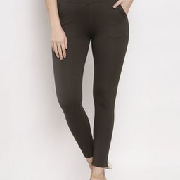 Clora Creation Women Olive Green Solid Regular Fit Treggings-image-92