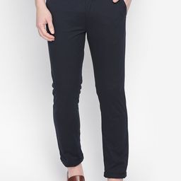Basics Men Navy Blue Tapered Fit Solid Regular Trousers-image-94