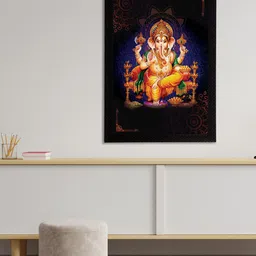 eCraftIndia Black & Blue Lord Ganesha Satin Matt Textured UV Wall Art-image-72