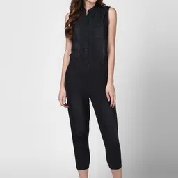 StyleStone Women Black Solid Denim Basic Jumpsuit-picture-29