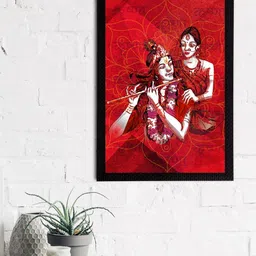eCraftIndia Red Lord Krishna Satin Matt Texture Framed UV Wall Art Painting-image-69