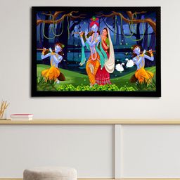 eCraftIndia Blue & Orange Lord Krishna Satin Matt Texture Framed UV Wall Art Painting-image-86