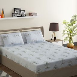 SWAYAM Blue & Black Floral 200 TC Cotton 1  Queen Bedsheet with 2 Pillow Covers-image-41