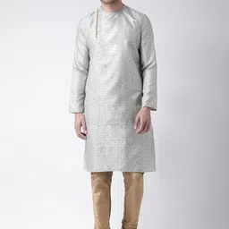DEYANN Men Brown & Blue Self Design Kurta with Churidar-picture-29