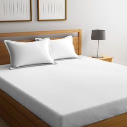 BOMBAY DYEING White Solid 120 TC Cotton Queen Bedsheet with 2 Pillow Covers-image-29