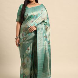 Sztori Floral Zari Silk Cotton Banarasi Saree-image-56