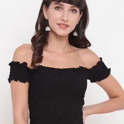 Aawari Black Off-Shoulder Bardot Crop Top-image-72