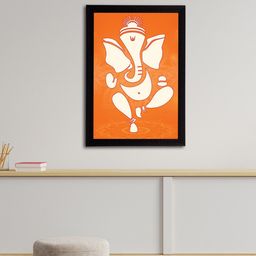 eCraftIndia Orange & Off-White Lord Ganesha Satin Matt Texture UV Art Painting-image-89