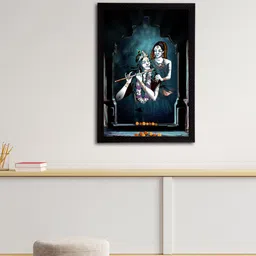 eCraftIndia Teal Blue & Black Lord Krishna Satin Matt Texture UV Art Painting-image-82
