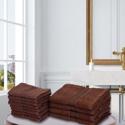 BIANCA Set Of 12 Brown Solid 380 GSM Pure Cotton Super-Soft Terry Towels-11