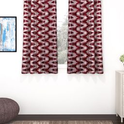 Bedspun Set of 2 Maroon Printed Polyester Eyelet Ringtop Window Curtain-12
