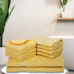 BIANCA Set Of 14 Yellow Solid Pure Cotton 380 GSM Towel Set-15