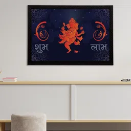 eCraftIndia Navy Blue & Orange Lord Ganesha Satin Matt Textured UV Wall Art-image-83