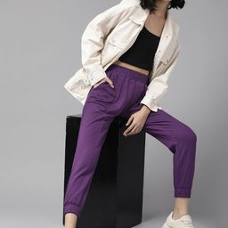 Roadster Women Purple Solid Regular Fit Joggers-image-12