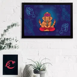 eCraftIndia Blue & Orange Lord Ganesha Satin Matt Textured UV Wall Painting-image-45