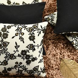 HOUZZCODE White & Black Set of 5 Floral Embellished Square Cushion Covers-66