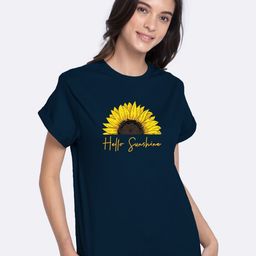 Bewakoof Women Navy Blue Printed  Pure Cotton Boyfriend T-Shirt-image-125