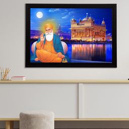 eCraftIndia Blue & Yellow Guru Nanak Sahib UV Wall Art-97
