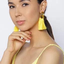Jewels Galaxy Yellow Gold-Plated Tasseled Contemporary Drop Earrings-picture-28
