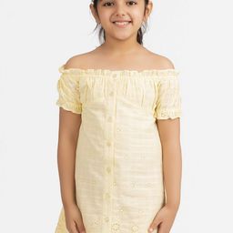 KIDKLO Girls Yellow Self Design Sheath Dress-image-79