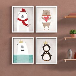 Art Street Set Of 4 White & Red Printed Framed Wall Art-45