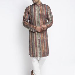 Benstoke Men Multicoloured Printed Kurta with Churidar-4