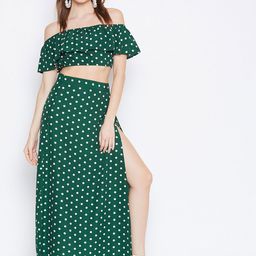 Berrylush Women Green & White Printed Two-Piece Dress-picture-29