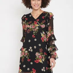 La Zoire Women Black Floral Printed A-Line Dress-picture-30