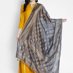 Clora Creation Women Grey & Gold-Coloured Printed Dupatta-54