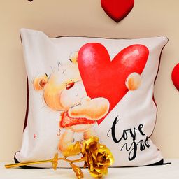 Archies Love Gifts Set of 2 Valentines Day Special Printed Cushion & Golden Rose Gift Set-image-97