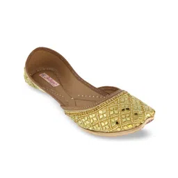 Fulkari Women Gold-Toned Embellished Leather Mojaris-image-98