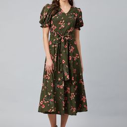 RARE Women Green Printed Wrap Dress-image-96