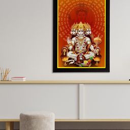 eCraftIndia Multicolored Panch Mukhi Lord Hanuman Satin Matt Texture UV Wall Art-picture-53