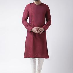 KISAH Men Maroon & White Solid Kurta with Churidar-3