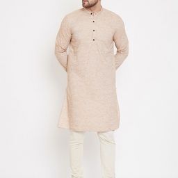 even Men Beige Woven Design Straight Kurta-14