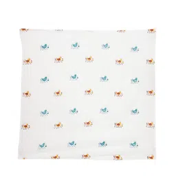 Moms Home Infants White & Blue Bird Printed Organic Cotton Sustainable Muslin Swaddle-17