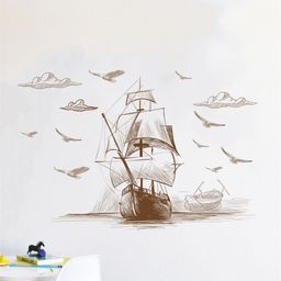 rawpockets Multicolour Ship Pencil Art Wall Stickers-image-2