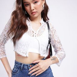 glitchez Shirt Style Sheer Lace Crop Top-image-58