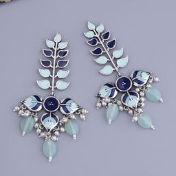 Voylla Silver-Toned Contemporary Drop Earrings-55