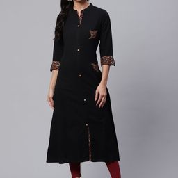 Divena Women Black Sequinned Detail Solid A-Line Kurta-image-65