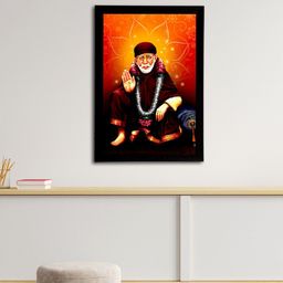 eCraftIndia Orange & Brown Sai Baba Satin Matt Texture Framed UV Wall Art Painting-image-66
