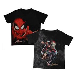 Marvel by Wear Your Mind Boys Pack Of 2 Black Avengers & Spiderman  Printed Round Neck T-shirts-image-89