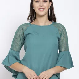 Style Quotient Teal Blue Crepe Regular Top-18