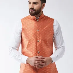 SOJANYA Orange & Gold Printed Nehru Jacket-image-18