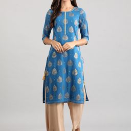 AURELIA Blue & Gold Floral Printed Kurta-image-31