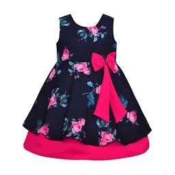 Wish Karo Girls Navy Blue & Pink Floral Print Fit and Flare Dress-image-60